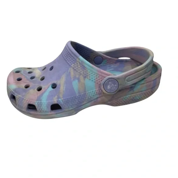 Youth Child CROCS Slip On Shoes Purple Pastel Swirl Size 13 - Picture 2 of 6